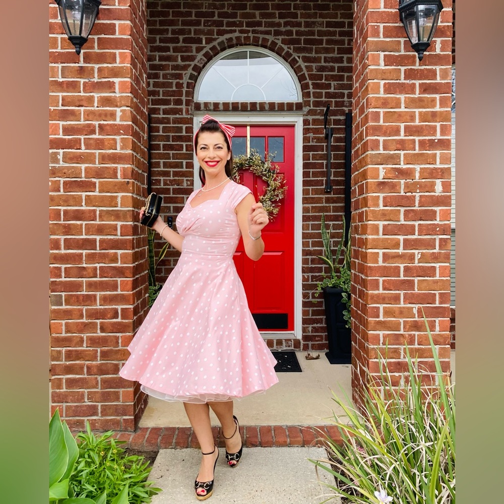Chic Pink Polka Dot Midi Dress